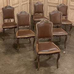 Set of Six Antique French Louis XIV Walnut Dining Chairs