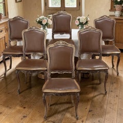Set of Six Antique French Louis XIV Walnut Dining Chairs