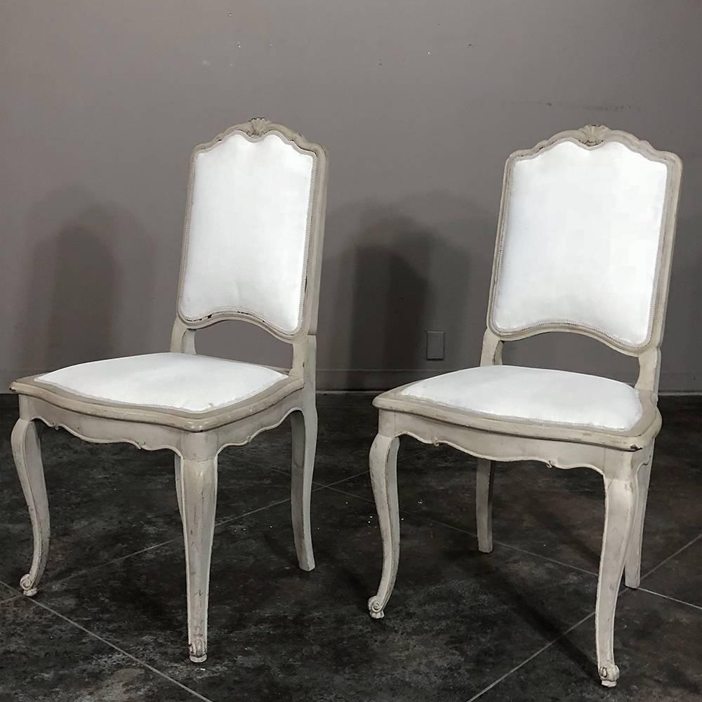 Set of Six Antique French Louis XV Hand-Painted Grey Dining Chairs 4