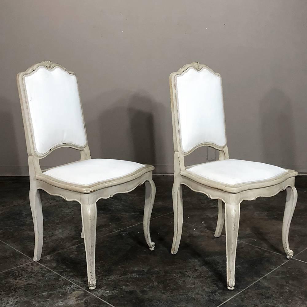 Set of Six Antique French Louis XV Hand-Painted Grey Dining Chairs 5