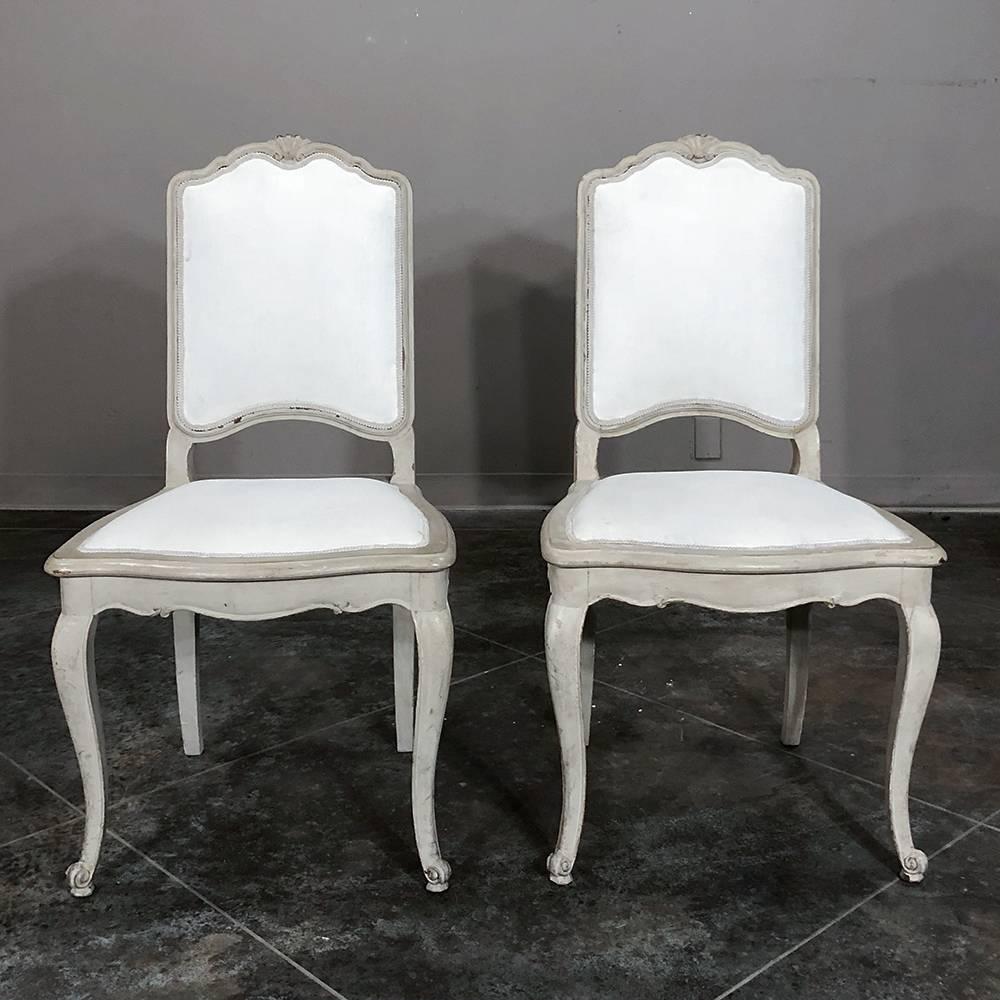 Set of Six Antique French Louis XV Hand-Painted Grey Dining Chairs 6