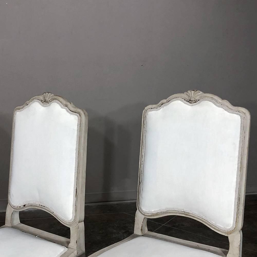 Set of Six Antique French Louis XV Hand-Painted Grey Dining Chairs 7