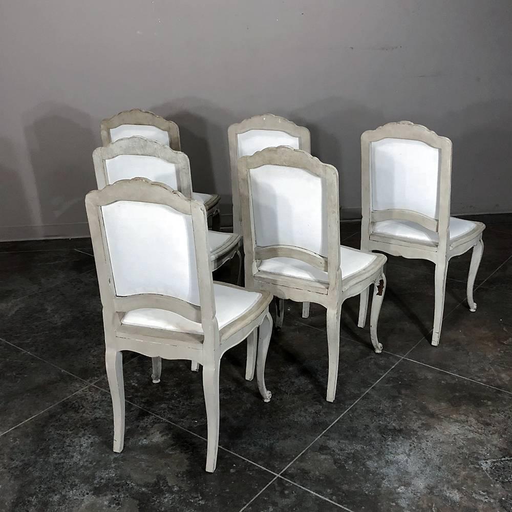 Set of Six Antique French Louis XV Hand-Painted Grey Dining Chairs 8