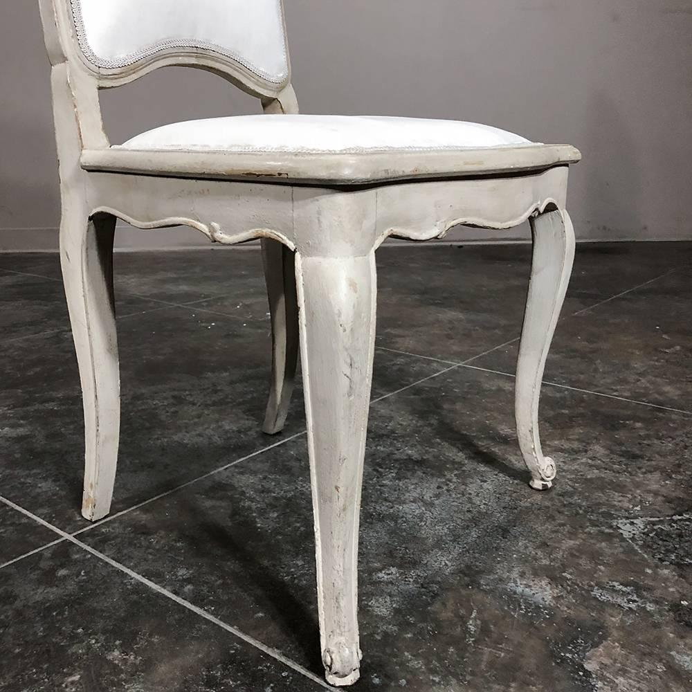 Set of Six Antique French Louis XV Hand-Painted Grey Dining Chairs 10