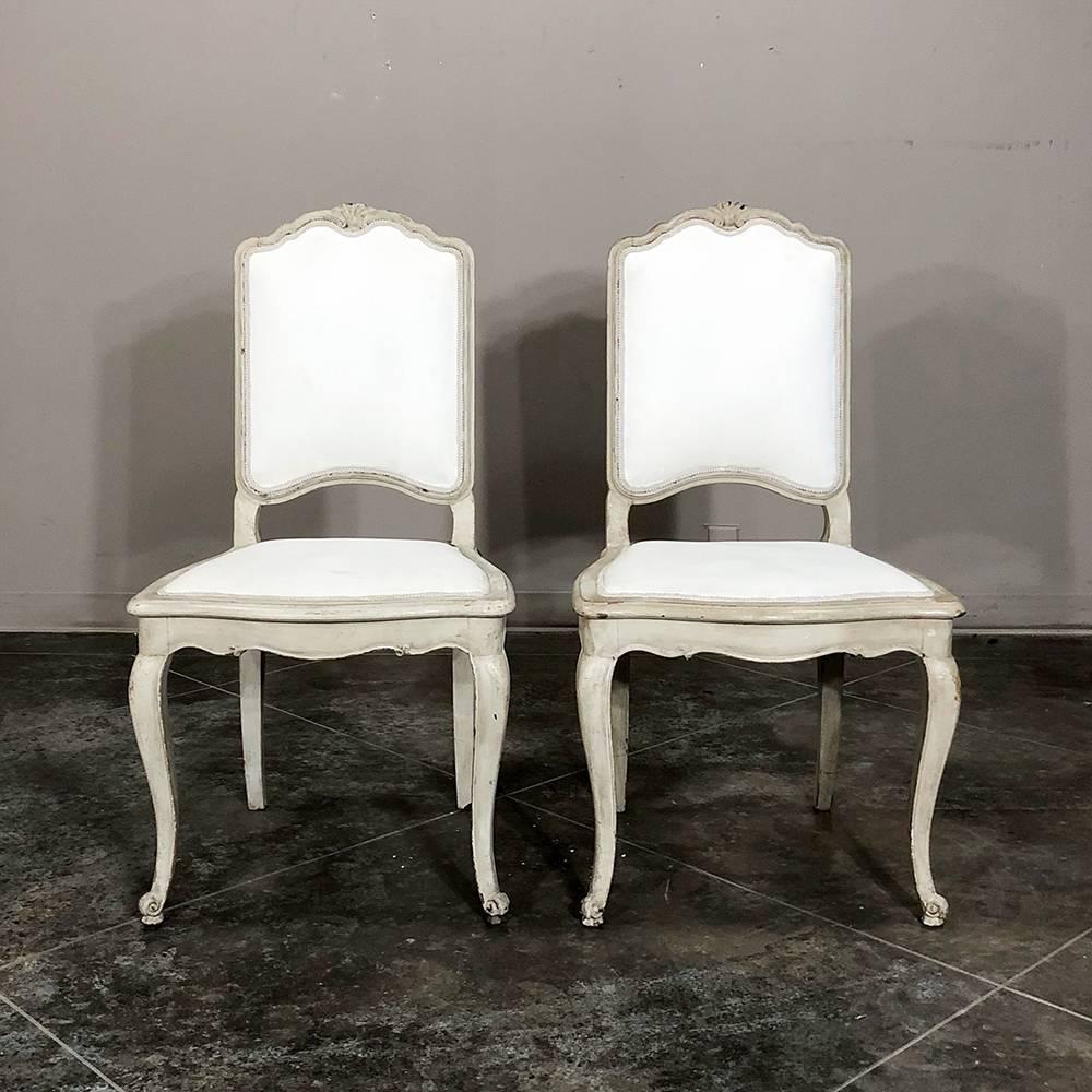 Set of Six Antique French Louis XV Hand-Painted Grey Dining Chairs In Good Condition In Dallas, TX