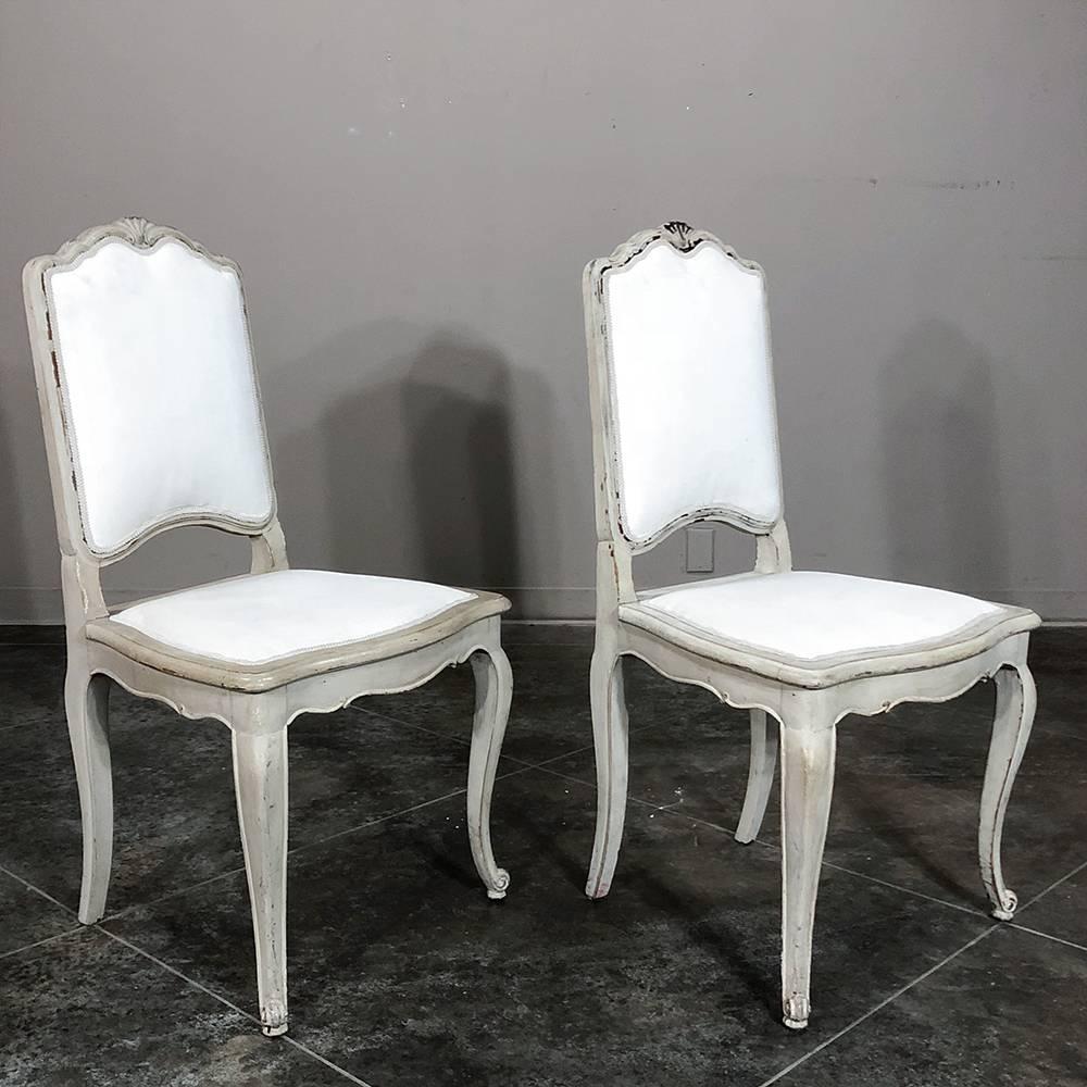 Set of Six Antique French Louis XV Hand-Painted Grey Dining Chairs 1