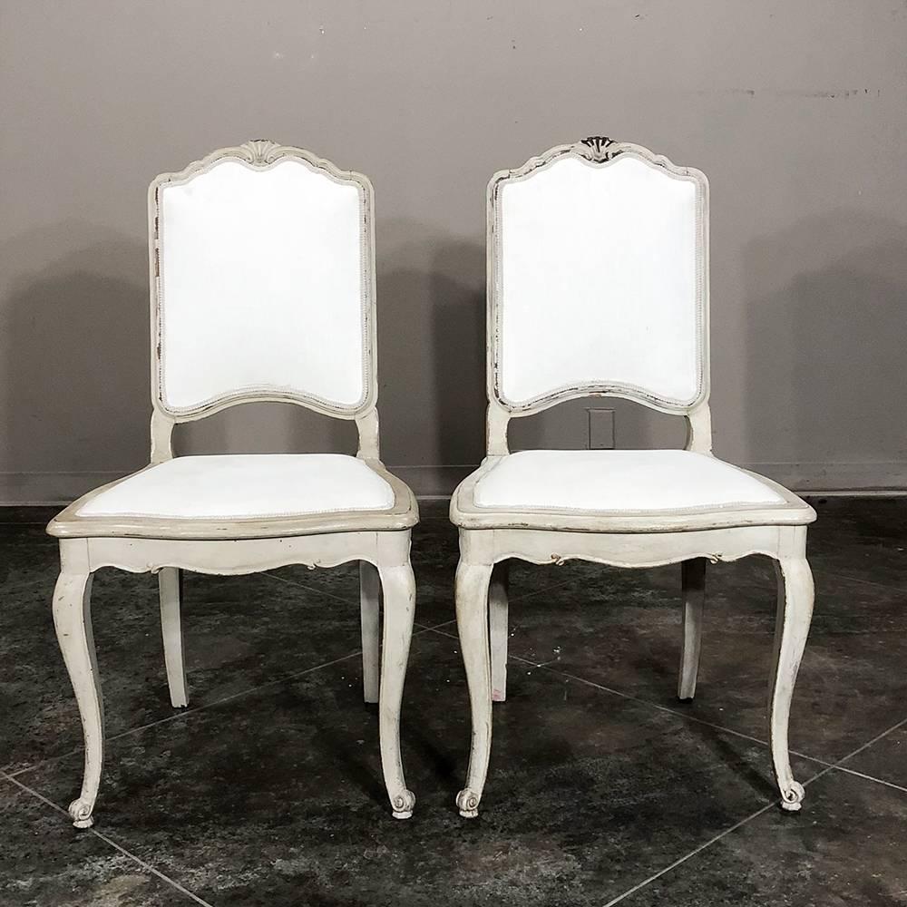 Set of Six Antique French Louis XV Hand-Painted Grey Dining Chairs 2