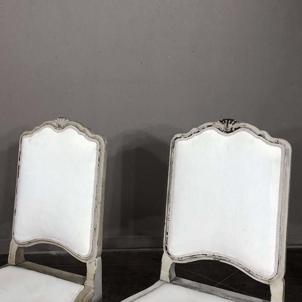 Set of Six Antique French Louis XV Hand-Painted Grey Dining Chairs 3