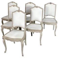 Set of Six Antique French Louis XV Hand-Painted Grey Dining Chairs