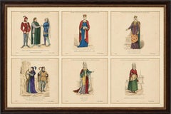 Set of Six Antique French Medieval Costume Prints by F. Roy, circa 1860