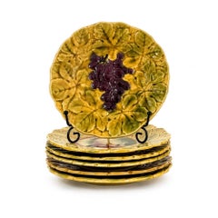 Set of Six Antique French Sarreguemines Majolica Fruit Plates, 1890