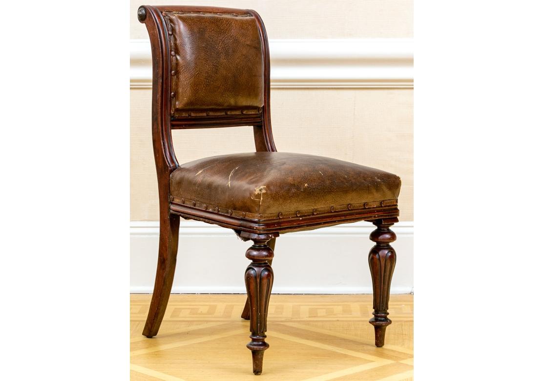 Set Of Six  Antique Georgian Style Leather Chairs For Sale 8