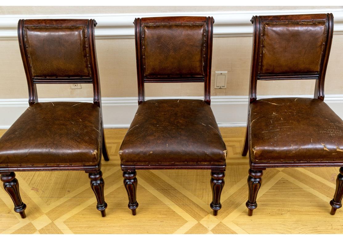 Set Of Six  Antique Georgian Style Leather Chairs For Sale 11