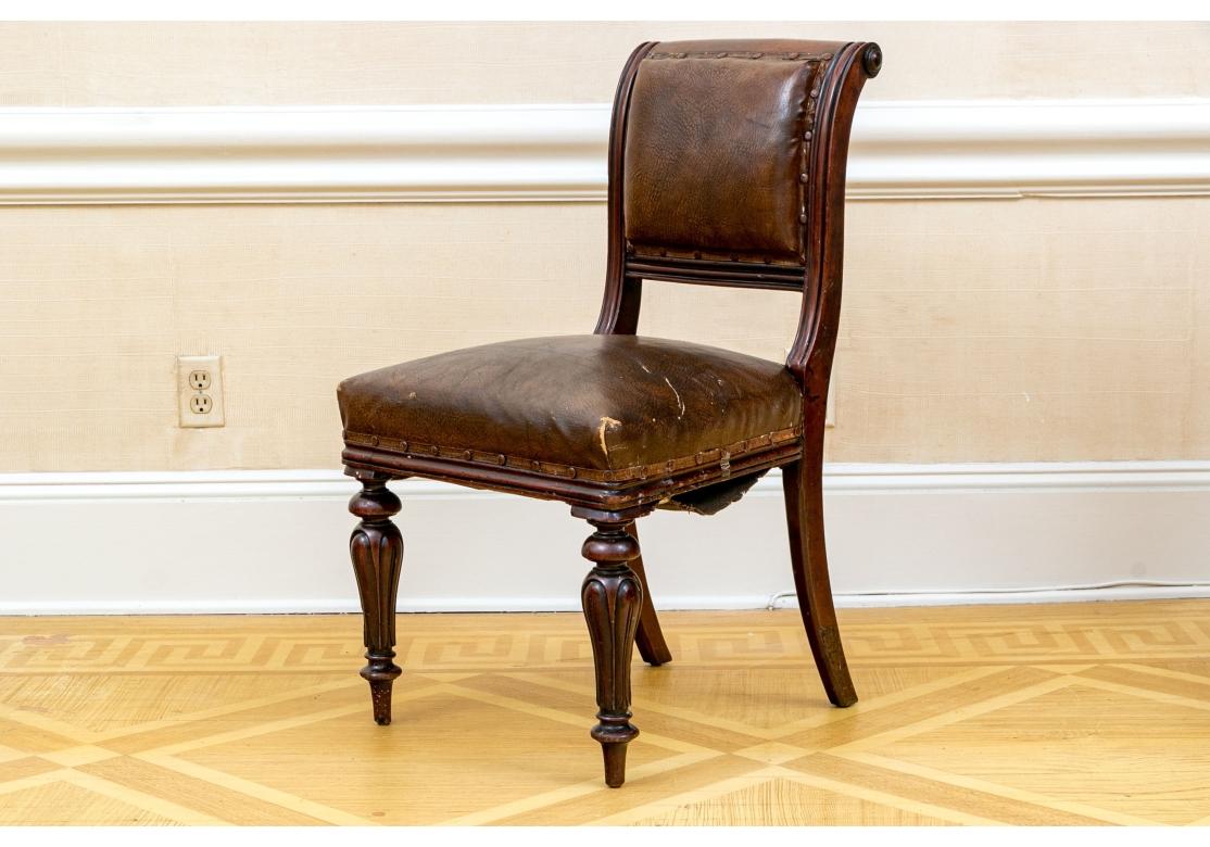Set Of Six  Antique Georgian Style Leather Chairs For Sale 12
