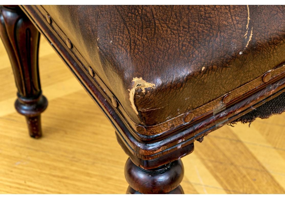 Set Of Six  Antique Georgian Style Leather Chairs In Distressed Condition For Sale In Bridgeport, CT