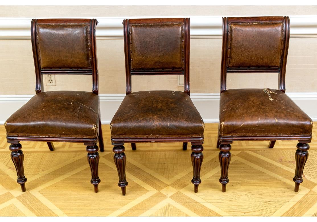 Set Of Six  Antique Georgian Style Leather Chairs For Sale 4