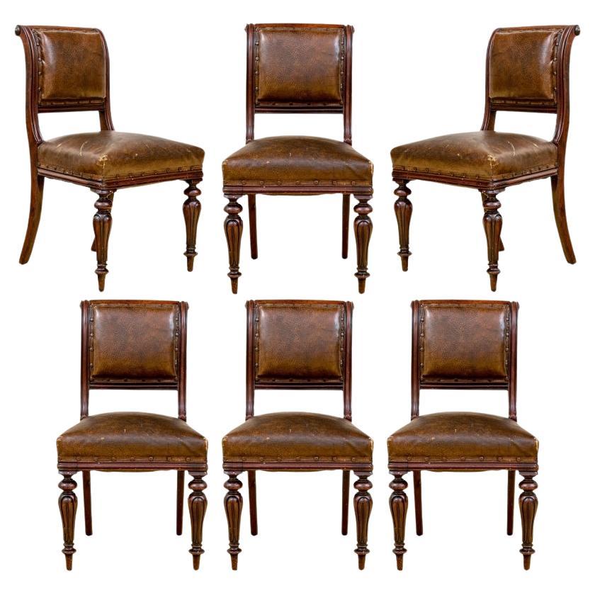 Set Of Six  Antique Georgian Style Leather Chairs For Sale