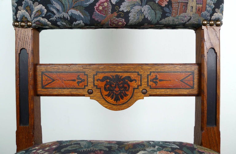 Set of Six Antique German Oak Dining Chairs from the 1890s For Sale at