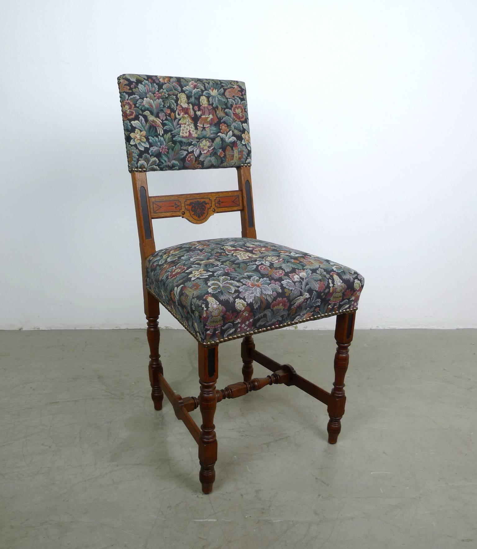 Set of Six Antique German Oak Dining Chairs from the 1890s In Good Condition For Sale In Berlin, DE