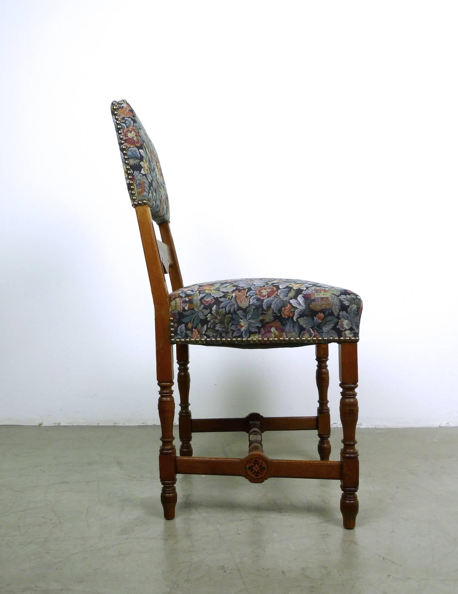 19th Century Set of Six Antique German Oak Dining Chairs from the 1890s For Sale