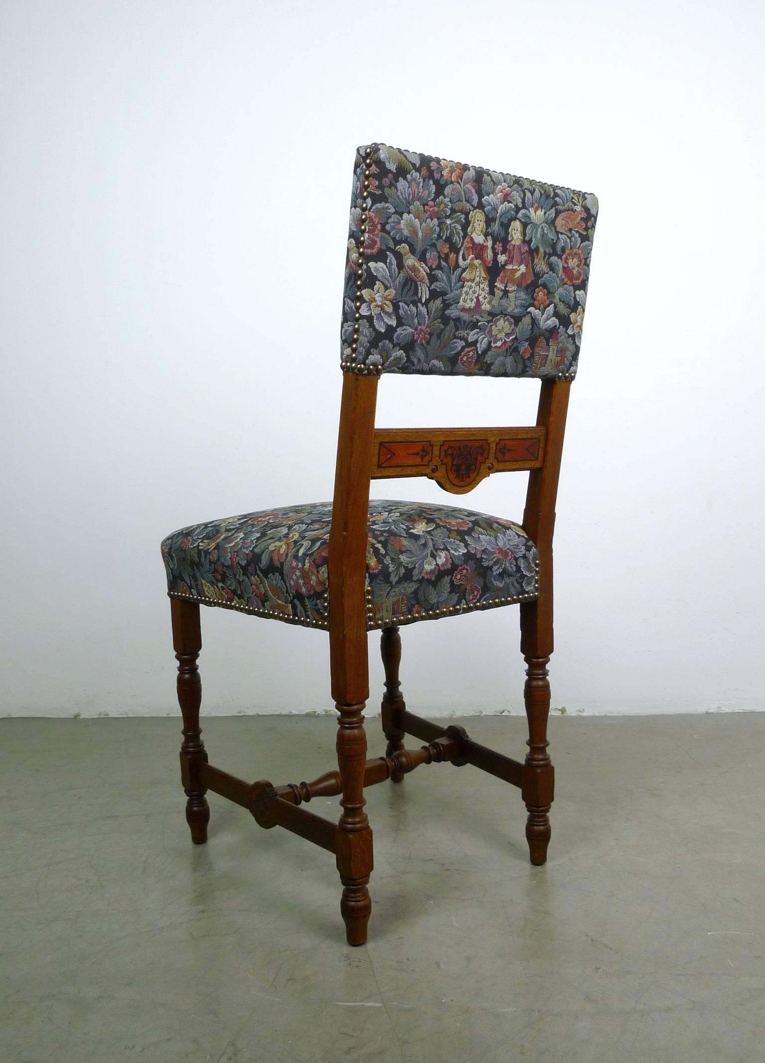 Set of Six Antique German Oak Dining Chairs from the 1890s For Sale 1