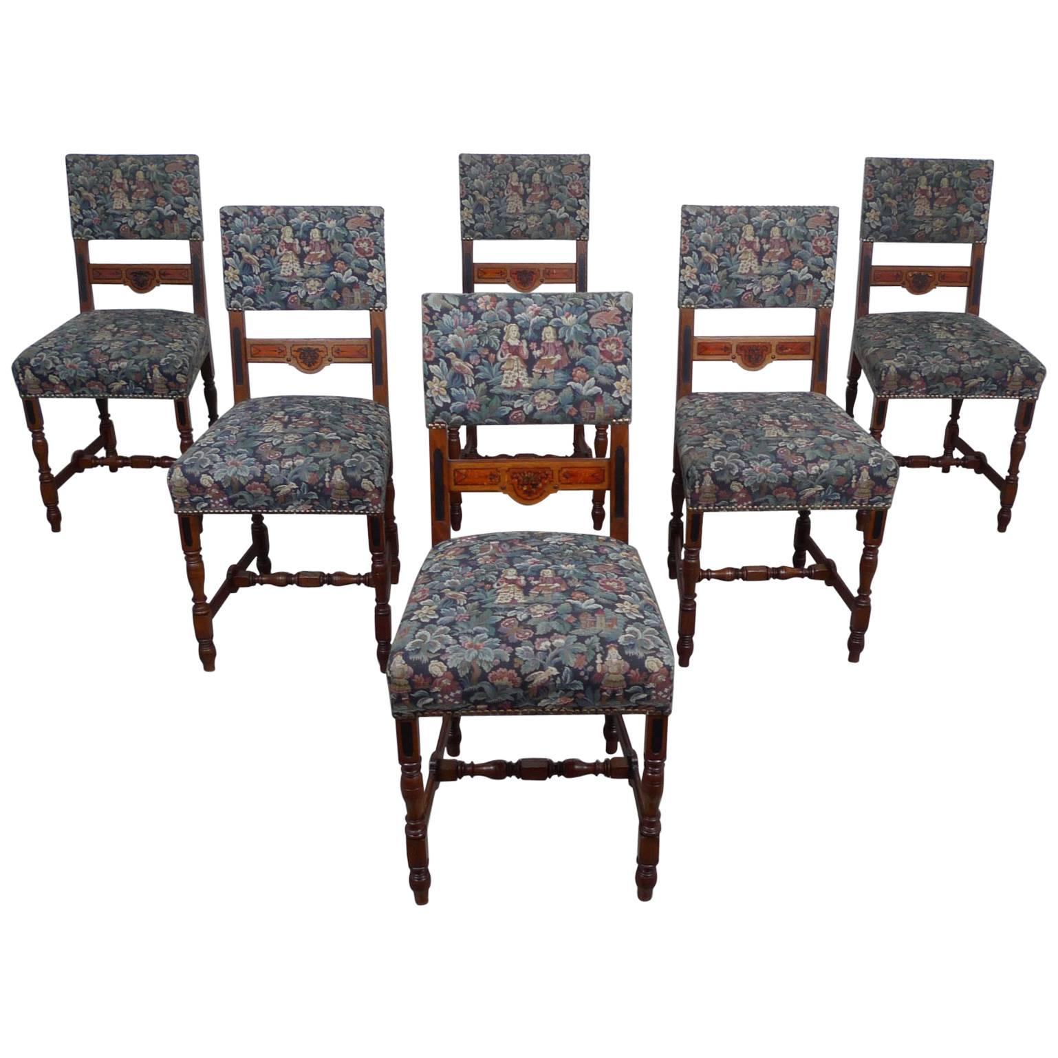 Set of Six Antique German Oak Dining Chairs from the 1890s For Sale