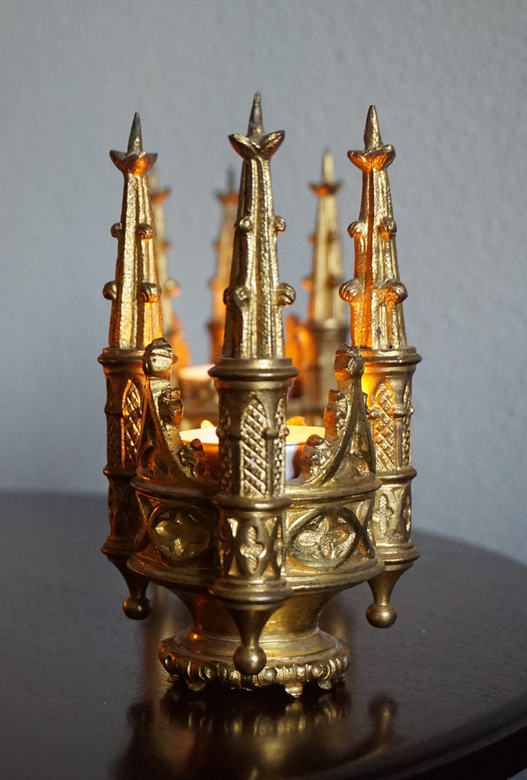 Set of Six Antique Gothic Revival Gilt Bronze Church Finial