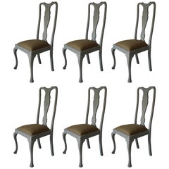 Set of Six Antique Gustavian Style Limed Oak Dining Chairs