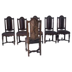 Ensemble de six chaises anciennes italiennes du 17e au 18e siècle de type Rocchetto
