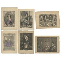 Set of Six Antique Lithographs with Japanese Figures and Scenes, circa 1880