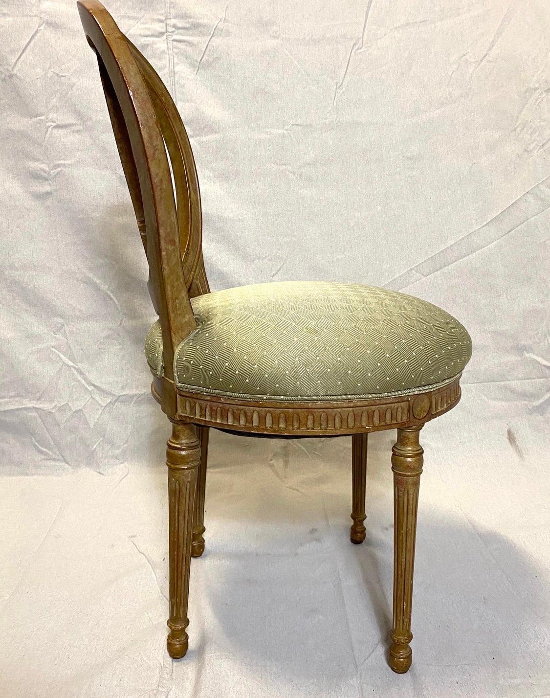 Set of Six Antique Louis XVI Balloon Back Dining Chairs with Silk Seat Cushions In Good Condition In West Hartford, CT