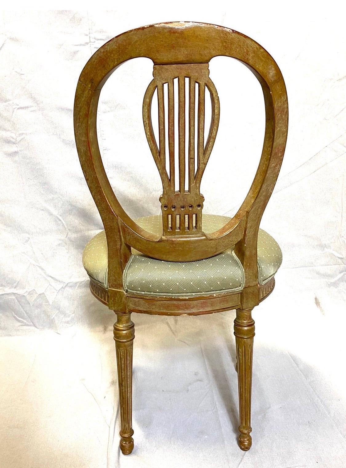 19th Century Set of Six Antique Louis XVI Balloon Back Dining Chairs with Silk Seat Cushions