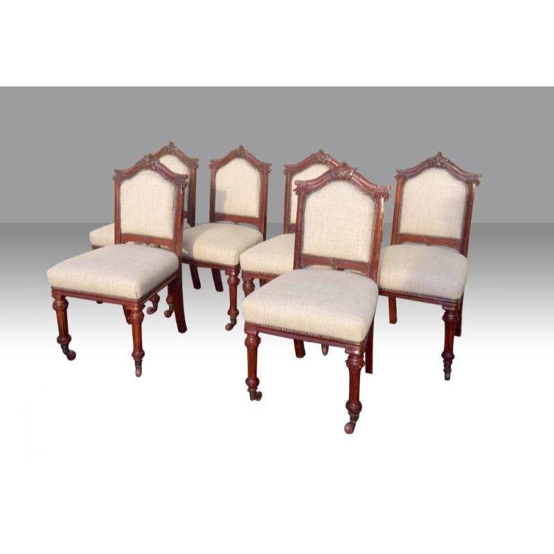 Set of six antique mahogany upholstered dining chairs.

Circa 1890.
38ins high.
21ins deep.
19ins wide.
Seat height 17ins

Declaration: This item is antique. The date of manufacture has been declared as Victorian

Dimensions:
Height = 97