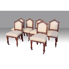 Set of Six Antique Mahogany Upholstered Dining Chairs