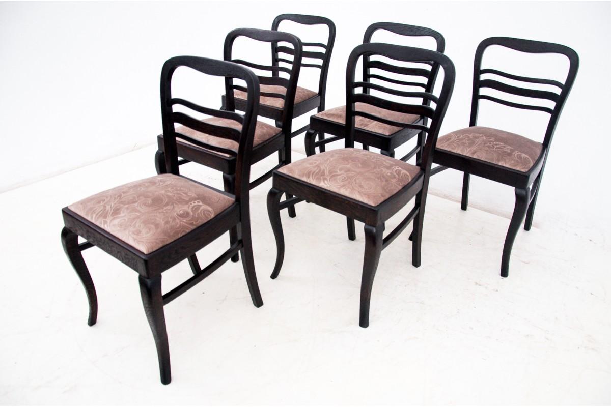 Set of Six Antique Oak Dining Chairs, Poland, 1930s For Sale 3