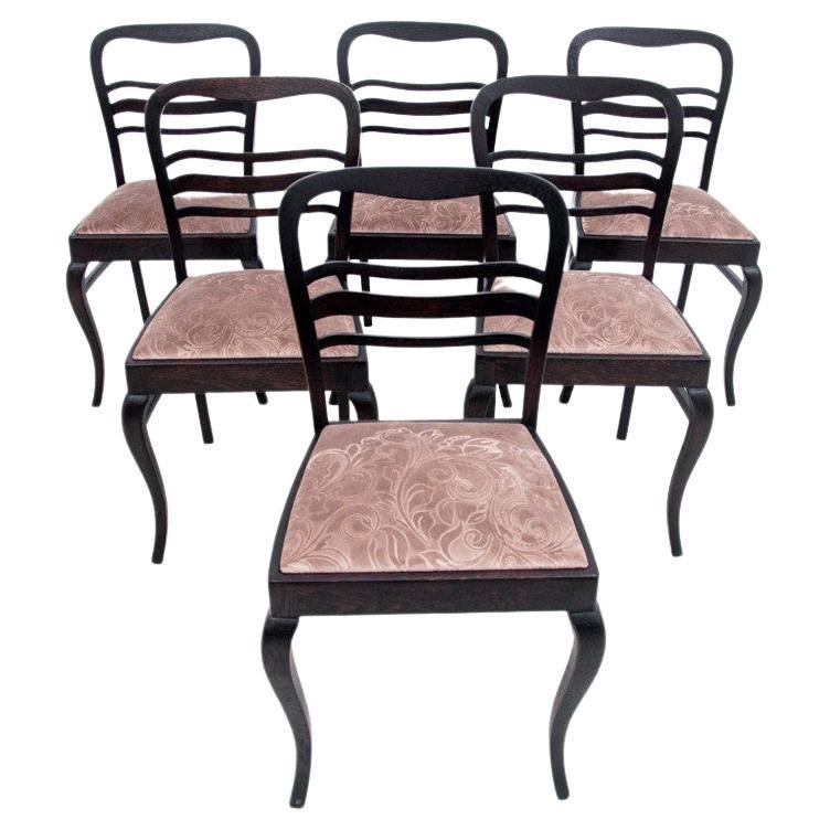 Set of Six Antique Oak Dining Chairs, Poland, 1930s