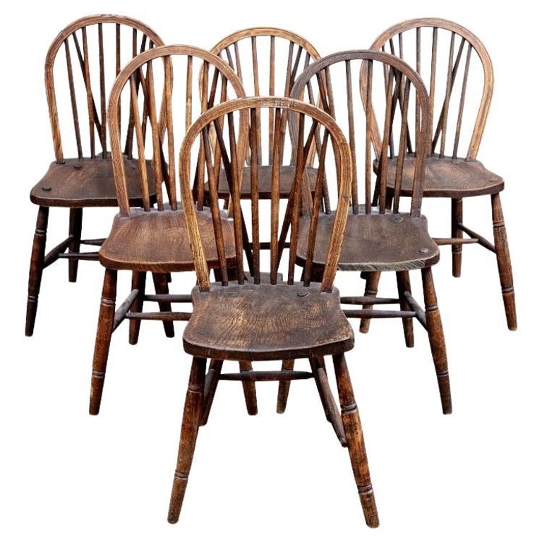 Set of Six Antique Oak Windsor Side Chairs at 1stDibs