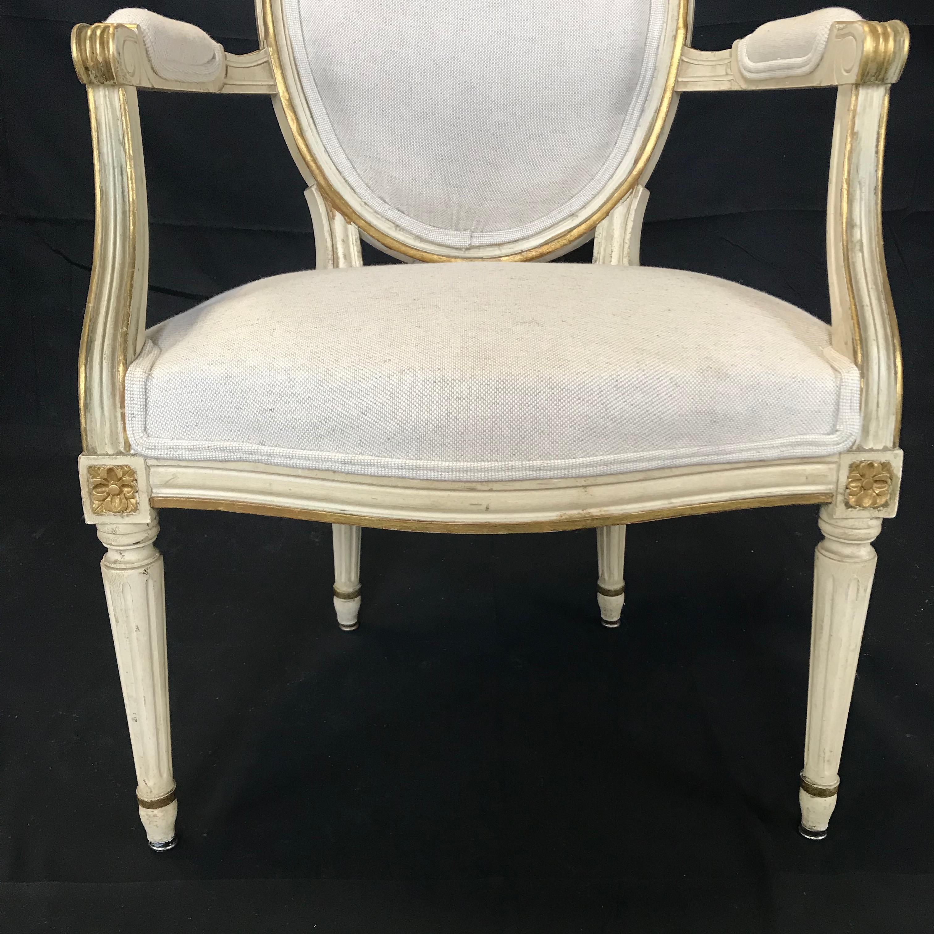 19th Century Set of Six Antique Painted Louis XVI Gustavian Style Dining Chairs