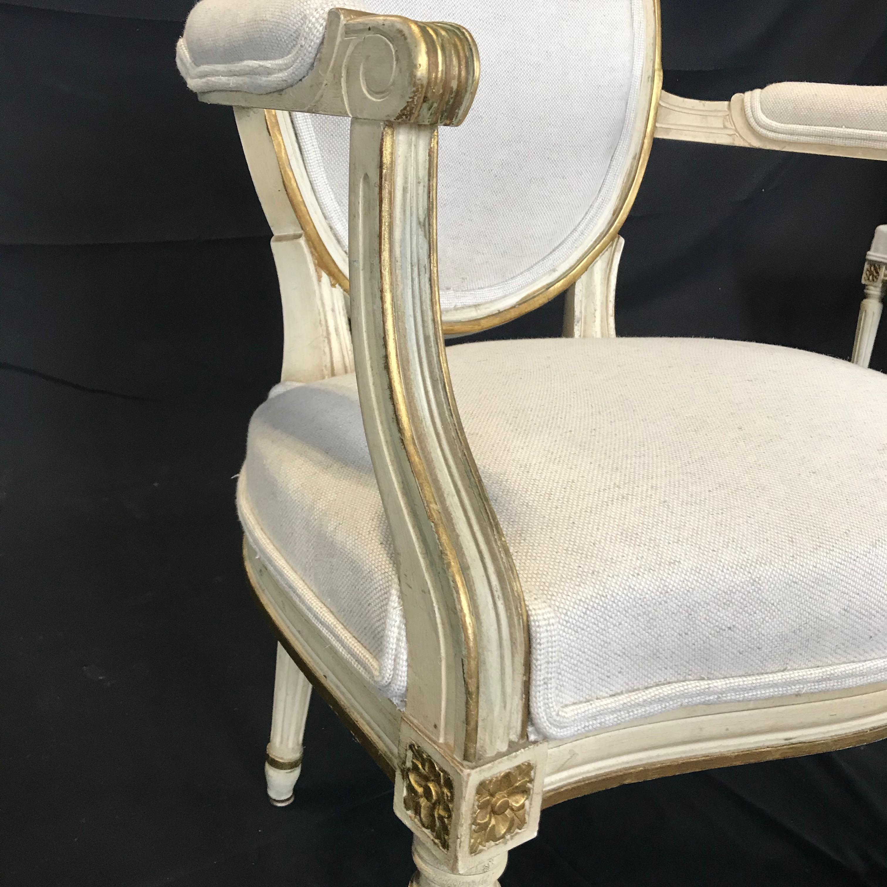 Upholstery Set of Six Antique Painted Louis XVI Gustavian Style Dining Chairs