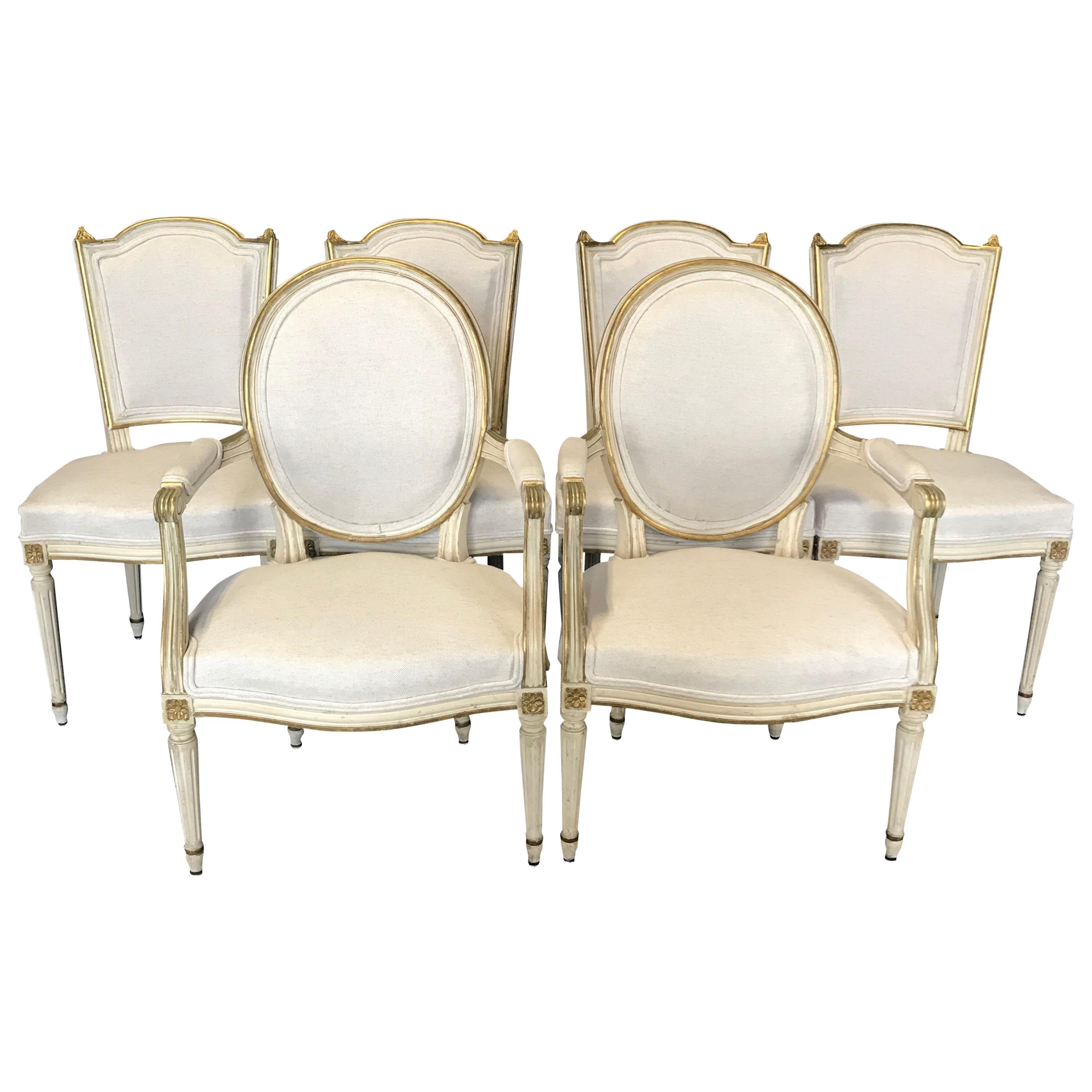 Set of Six Antique Painted Louis XVI Gustavian Style Dining Chairs