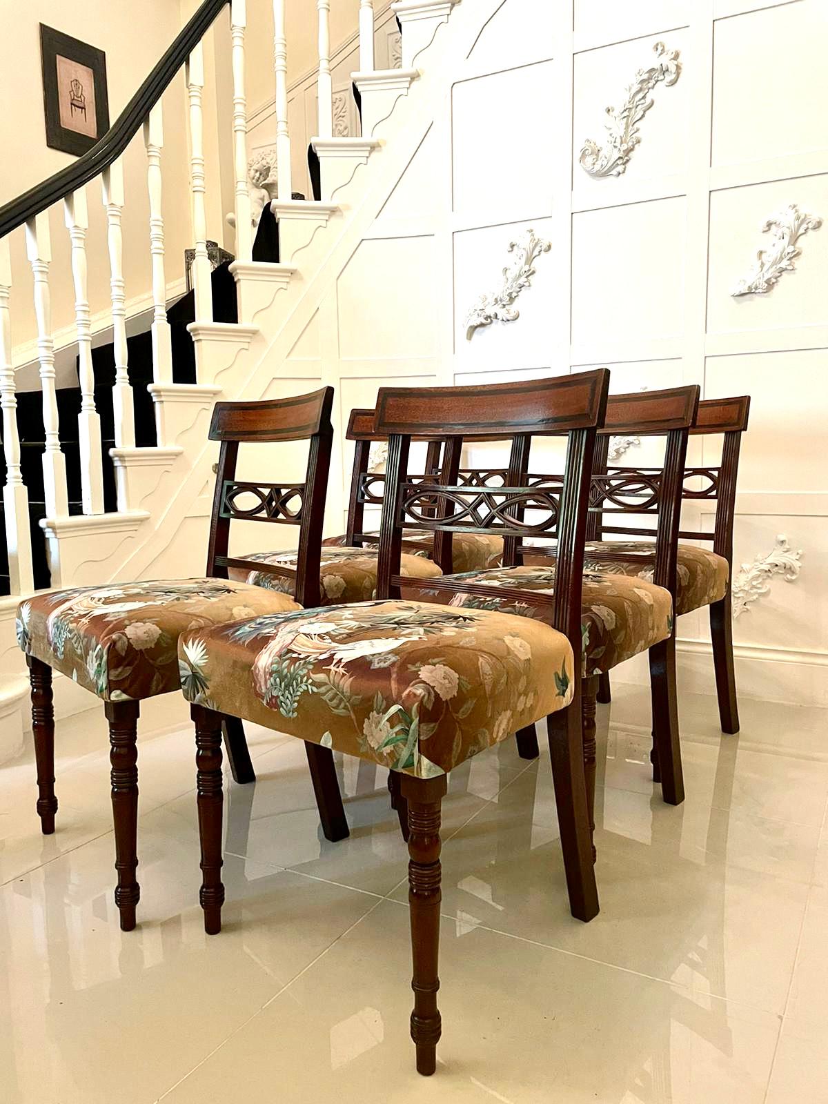 English Set of Six Antique Regency Inlaid Mahogany Dining Chairs