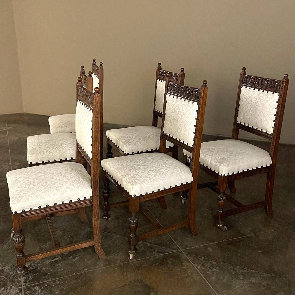 Hand-Crafted Set of Six Antique Renaissance Dining Chairs For Sale
