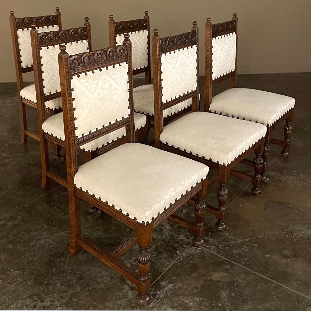 Set of Six Antique Renaissance Dining Chairs In Good Condition For Sale In Dallas, TX