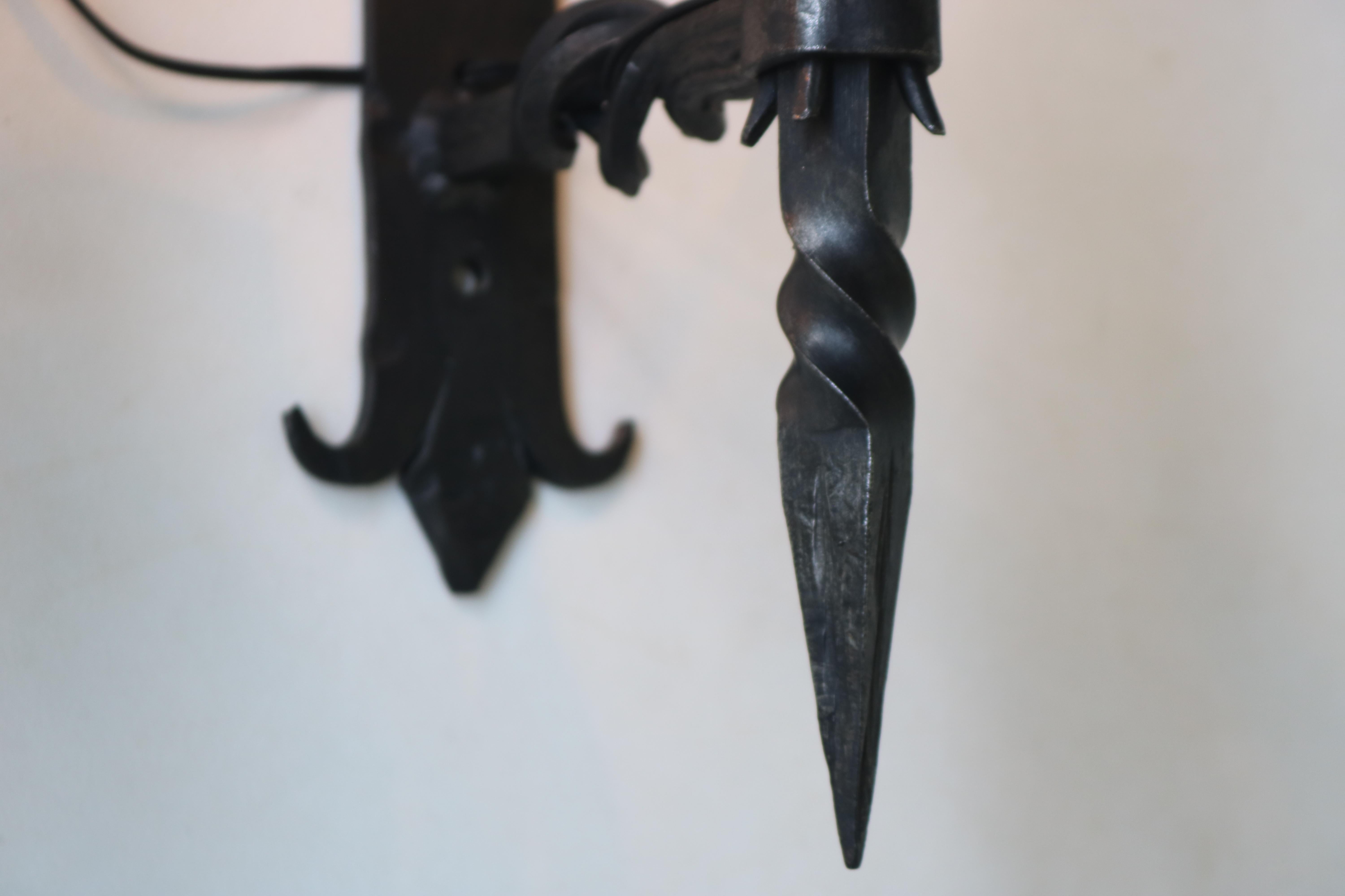 Set of six Antique Spanish Gothic Revival wall light / wall sconce wrought iron For Sale 4