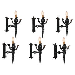 Set of six Antique Spanish Gothic Revival wall light / wall sconce wrought iron