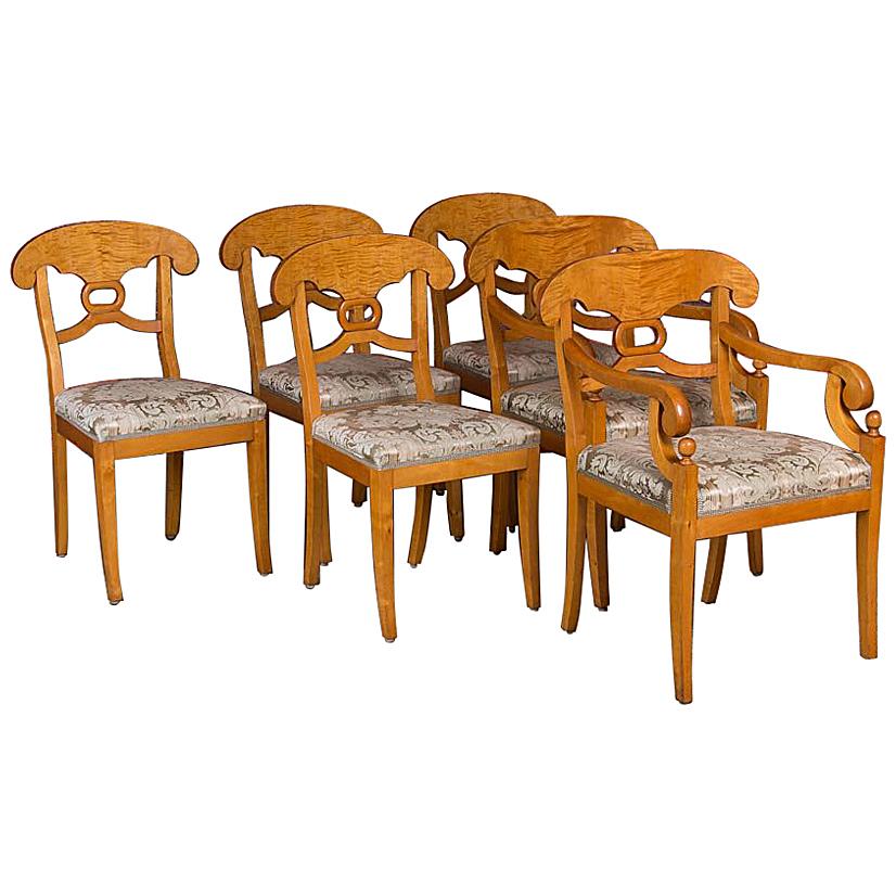 Set of Six Antique Swedish Biedermeier Yellow Birch Dining Chairs