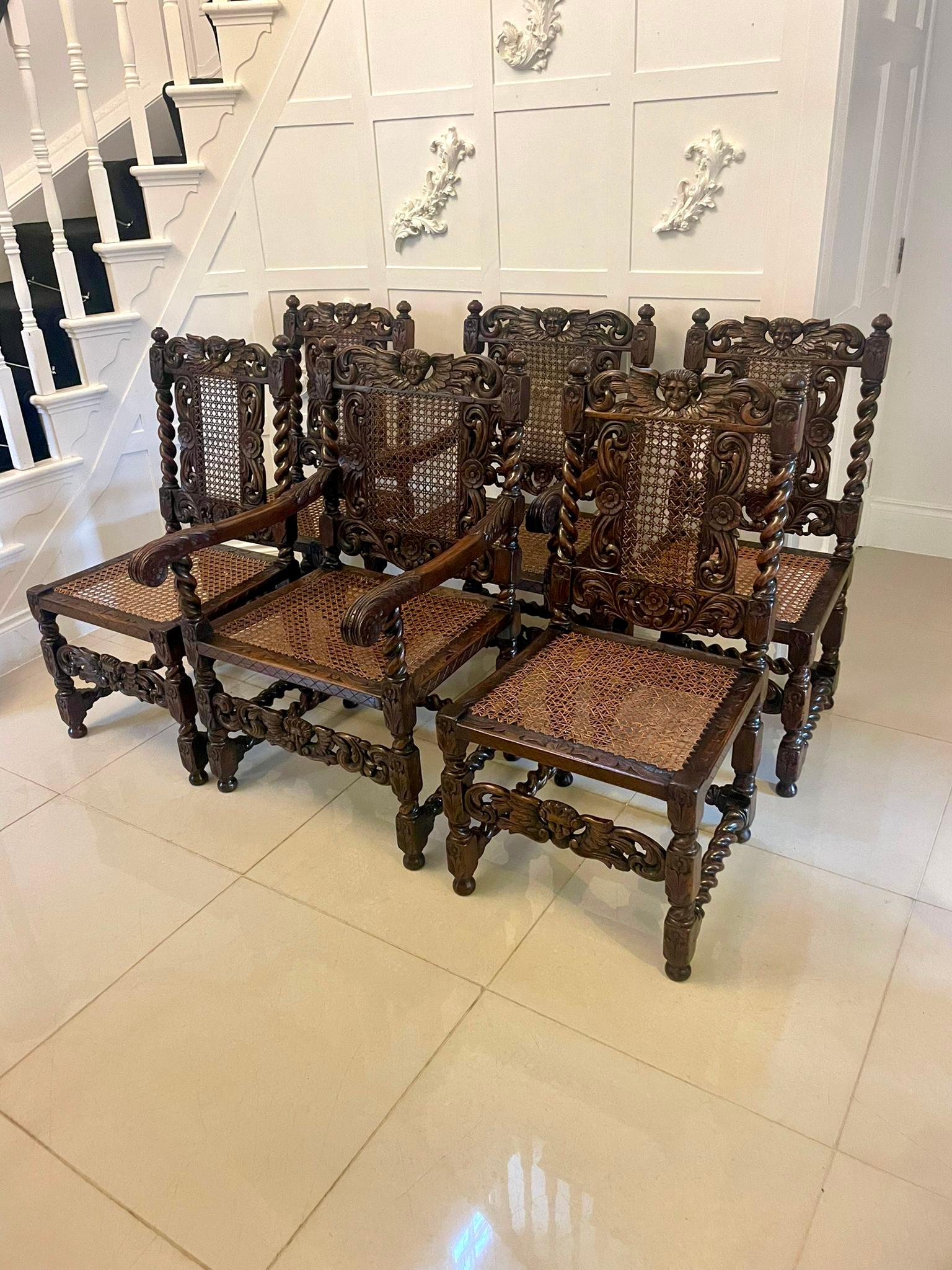 Set di sei sedie da pranzo antiche in Oak Oak intagliato di qualità vittoriana in vendita 11