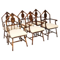 Set of Six Used Victorian Oak Masonic Dining Chairs