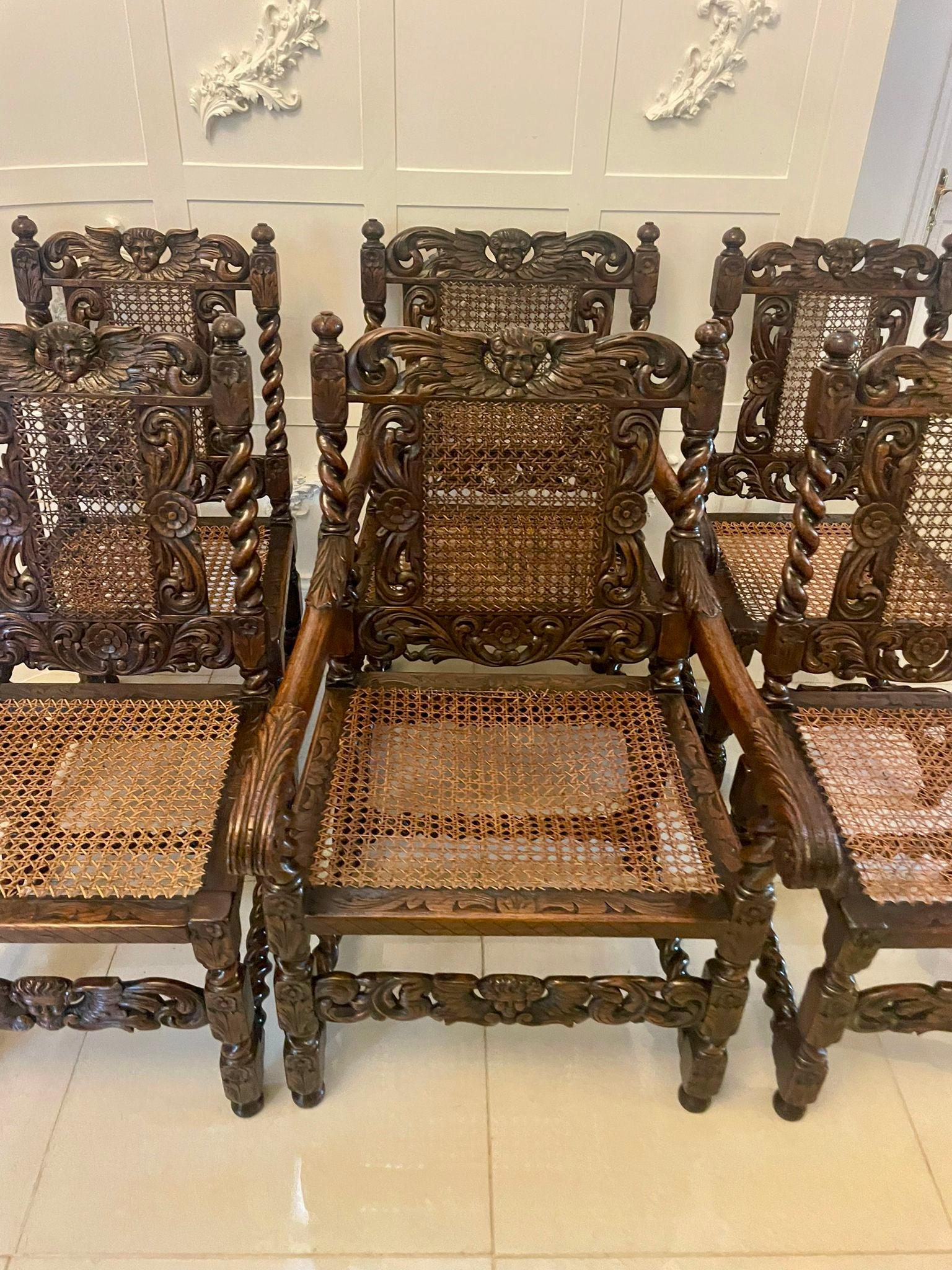 Set di sei sedie da pranzo antiche in Oak Oak intagliato di qualità vittoriana in vendita 5