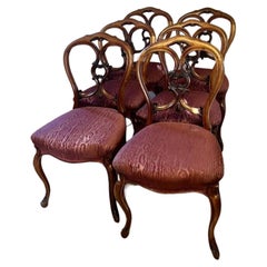 Set of six antique Victorian quality carved walnut dining chairs 
